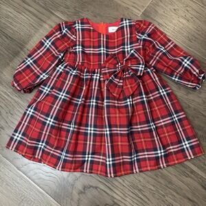 Popatu Tartan Plaid Dress Girls 3T Red Black LS‎ Lined Bow Holiday Party